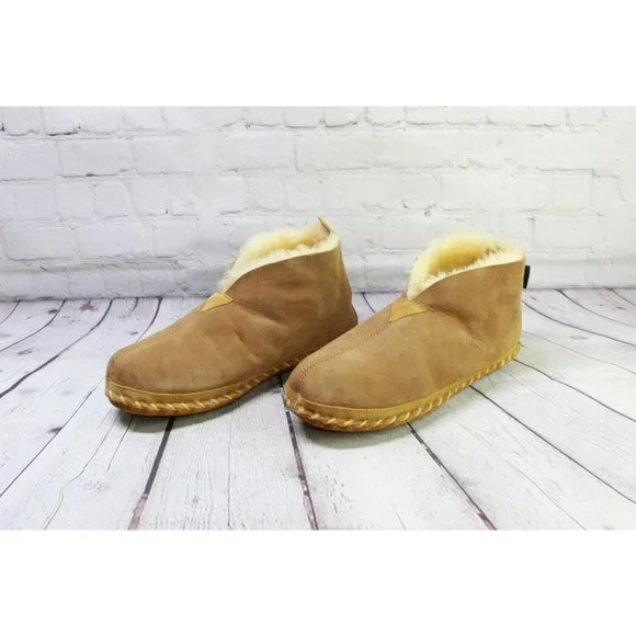 LL Bean Brown Suede Slip On Shearling Lined Ankle Slipper Boot Size 13 M - Picture 2 of 9